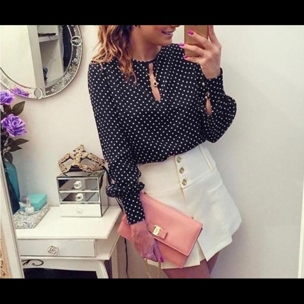 Navy Polka Dot Blouse